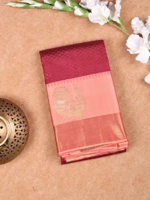 Dark Pink Pure Kanchipuram Bridal Silk Saree with Small Texture Design on the with Contrast Border