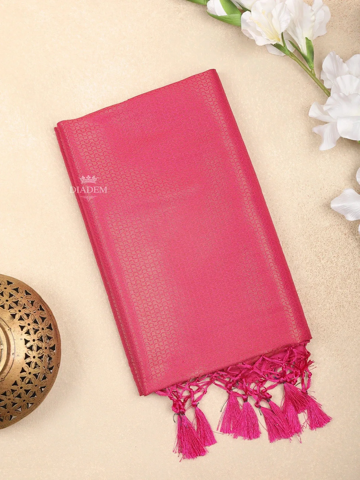 Dark Pink Semi Soft Silk Saree with Neli Design on the Body and without Border