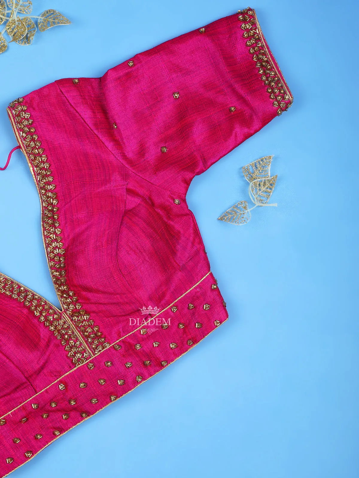 Dark Pink Silk Readymade Blouse Adorned with Embroidery Design