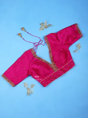 Dark Pink Silk Readymade Blouse Adorned with Embroidery Design