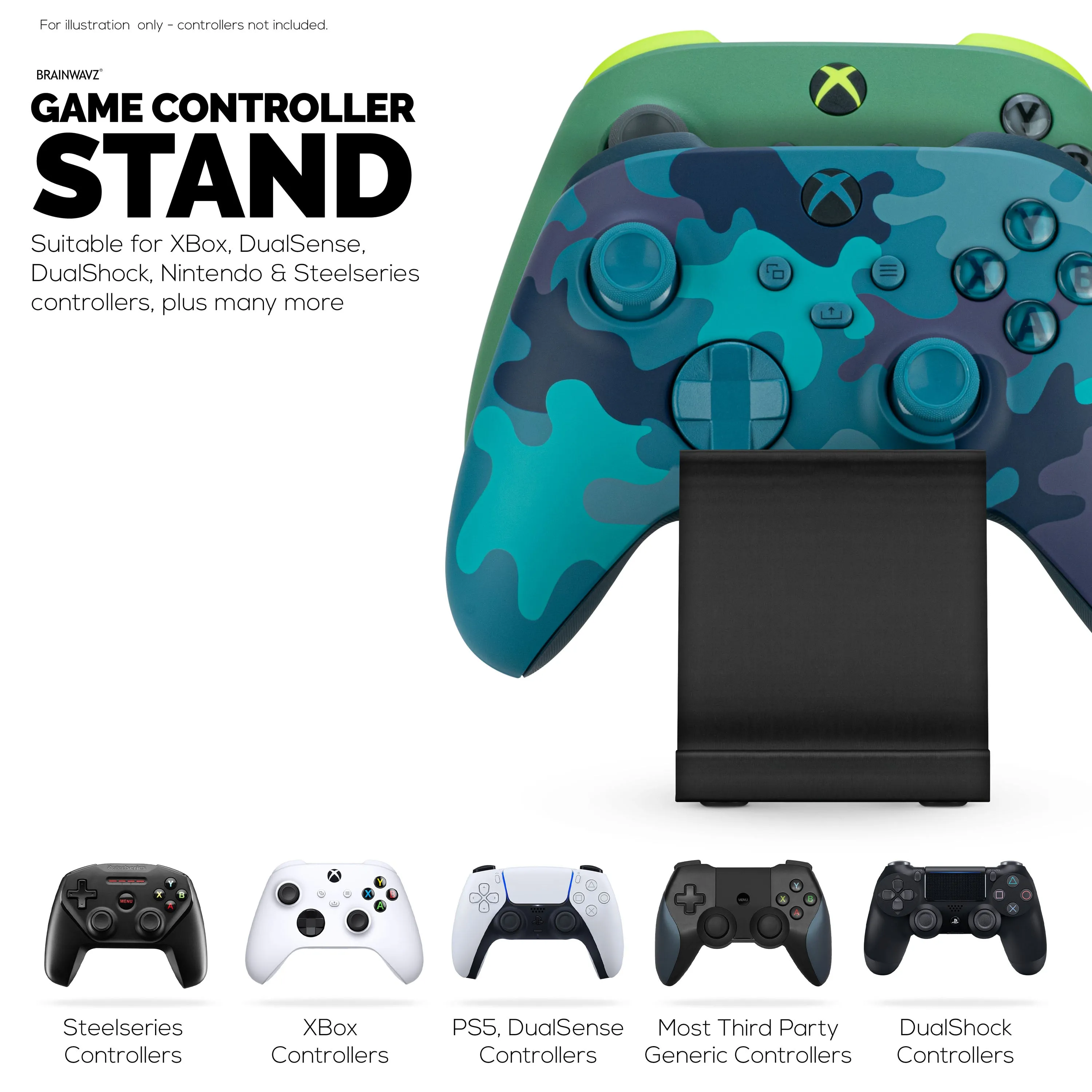 Desktop Dual Game Controller Stand Holder – Stylish, Minimal Wave Design, Suitable for PS5, Xbox, Switch, PC & Retro Gamepads