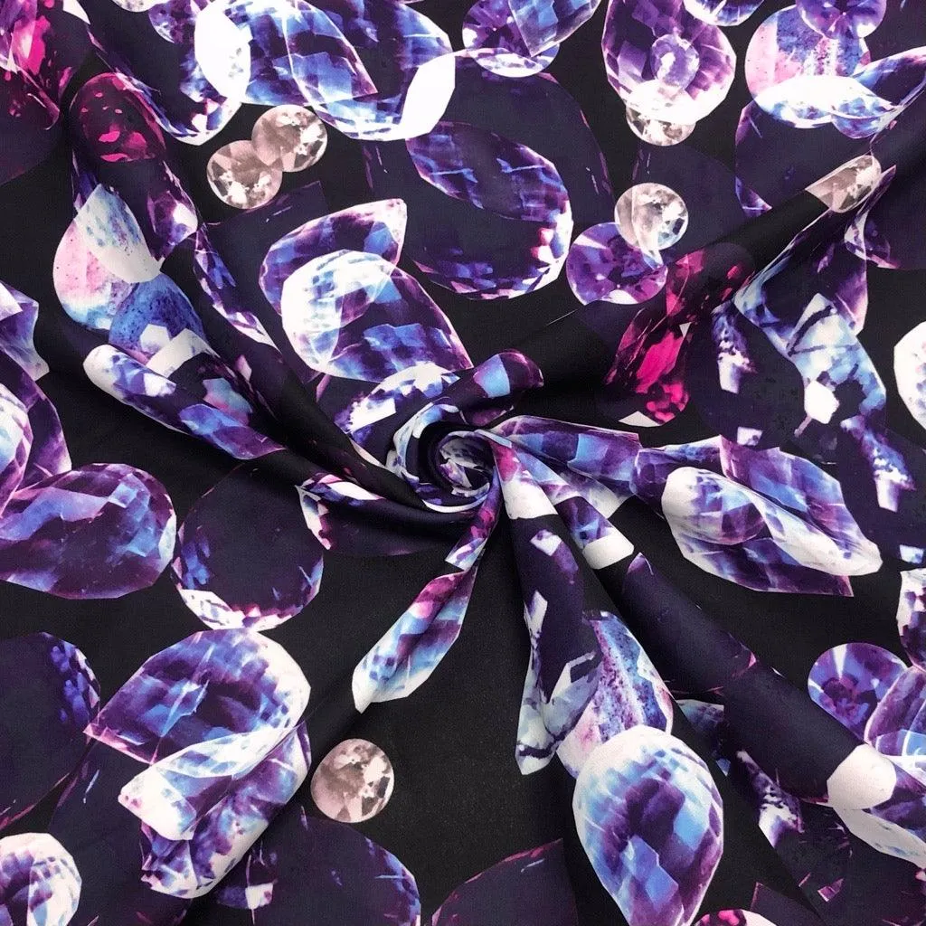 Diamonds on Black Cotton-Touch Polyester Fabric