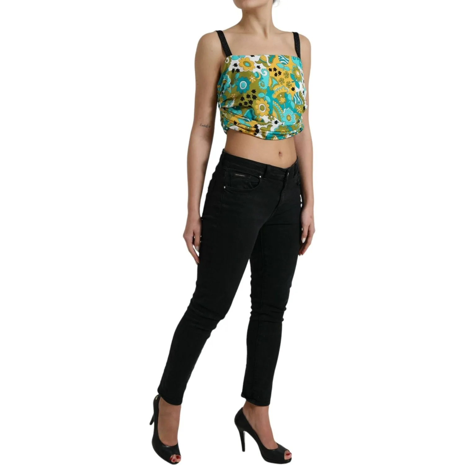 Dolce & Gabbana Elegant Floral Silk Blend Cropped Tank Top