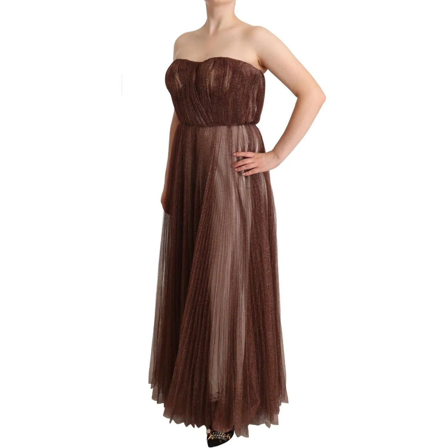 Dolce & Gabbana Elegant Metallic Bronze Long Gown