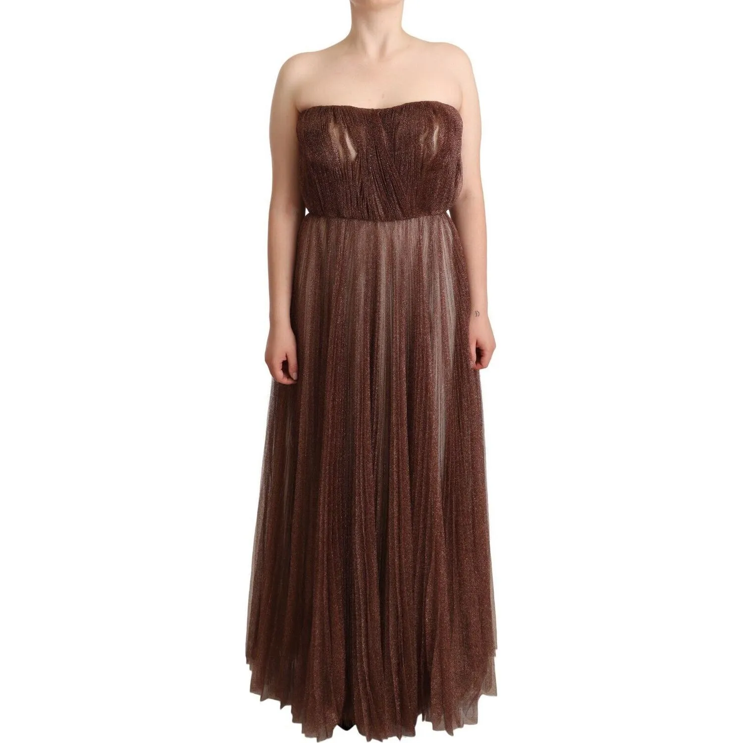 Dolce & Gabbana Elegant Metallic Bronze Long Gown