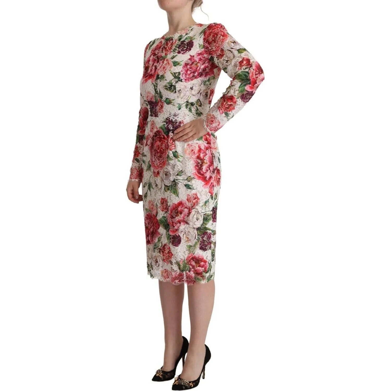 Dolce & Gabbana Elegant Sheath Lace Floral Midi Dress