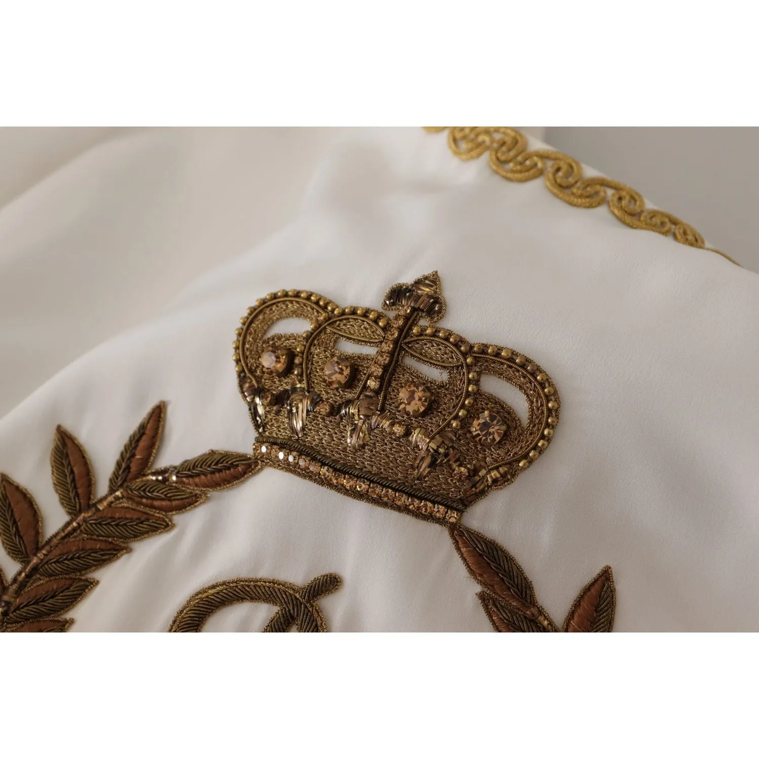 Dolce & Gabbana Elegant Silk Blouse with Gold Crown Embroidery