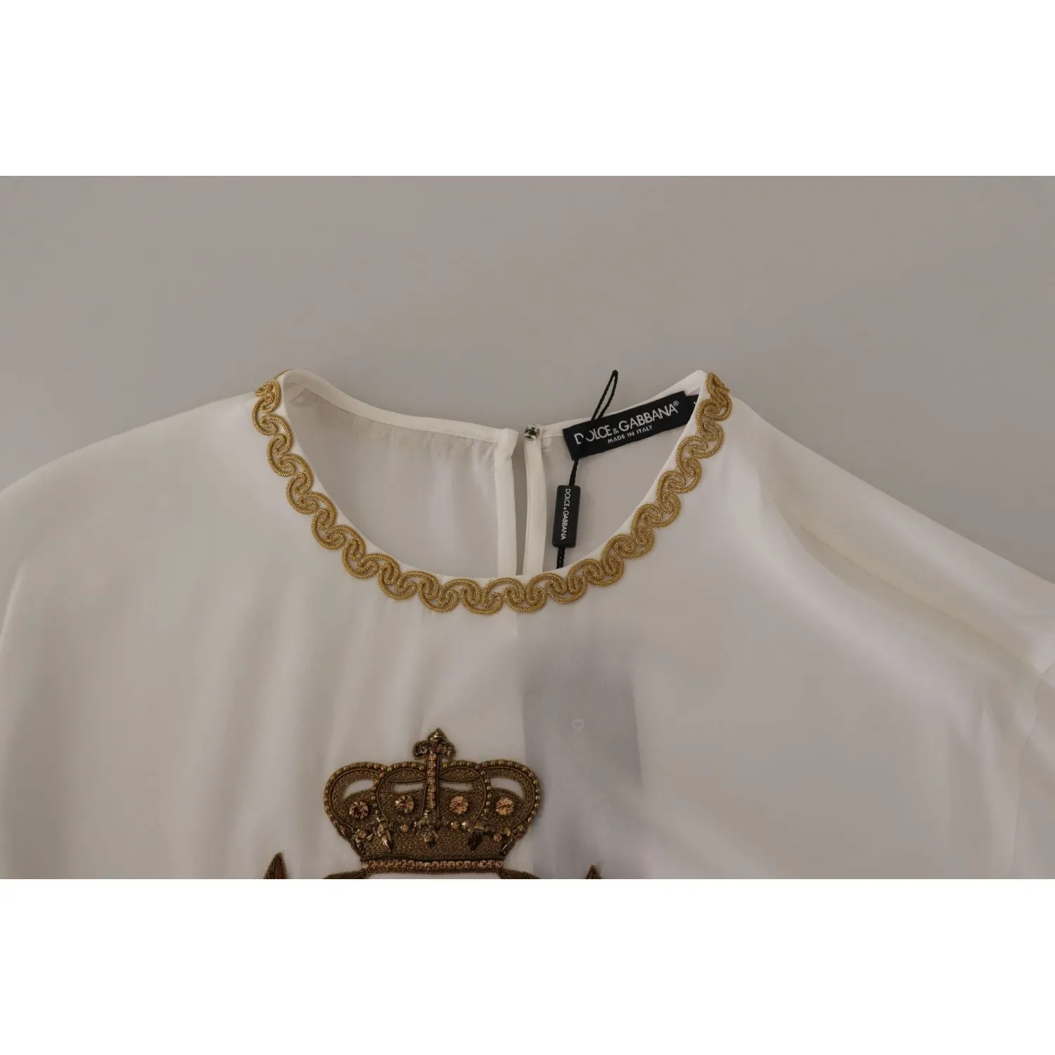 Dolce & Gabbana Elegant Silk Blouse with Gold Crown Embroidery