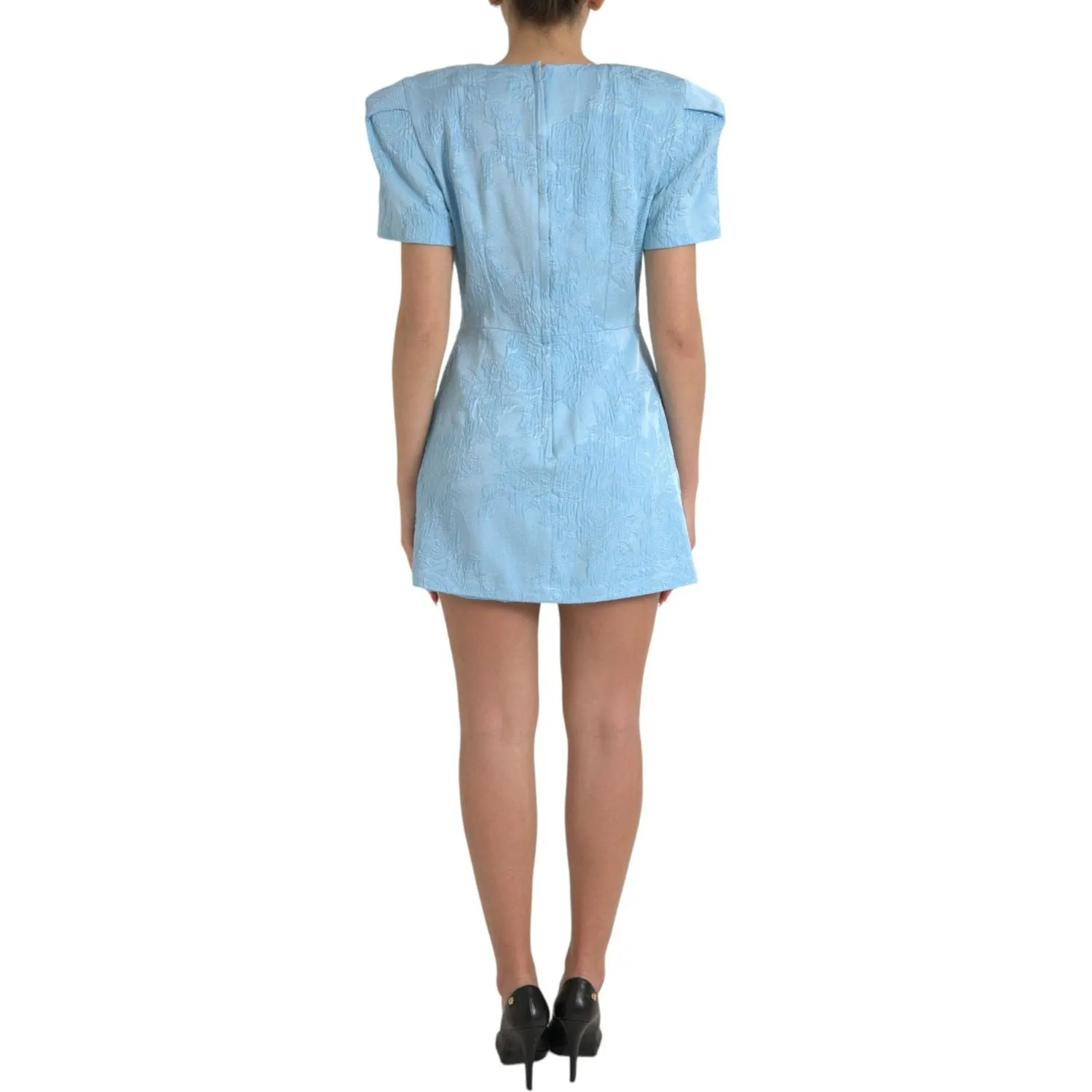 Dolce & Gabbana Elegant Sky-Blue Floral Jacquard Mini Dress