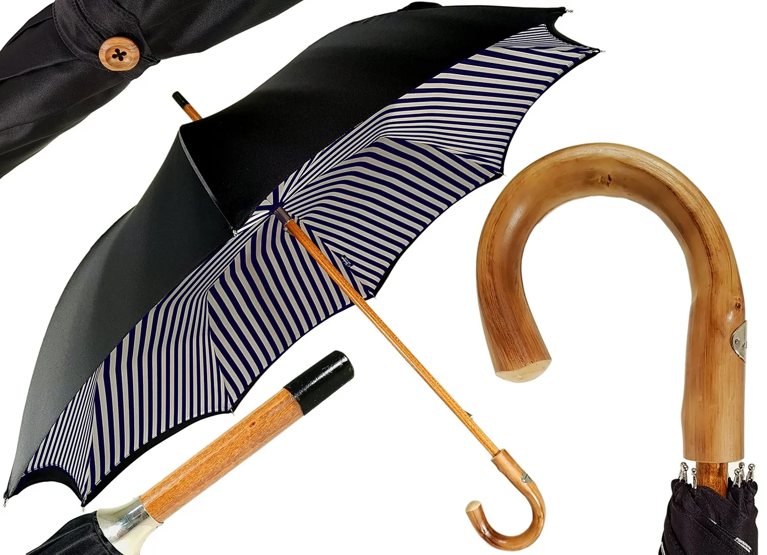 Double Cloth Men's Umbrella - Blue Striped Design