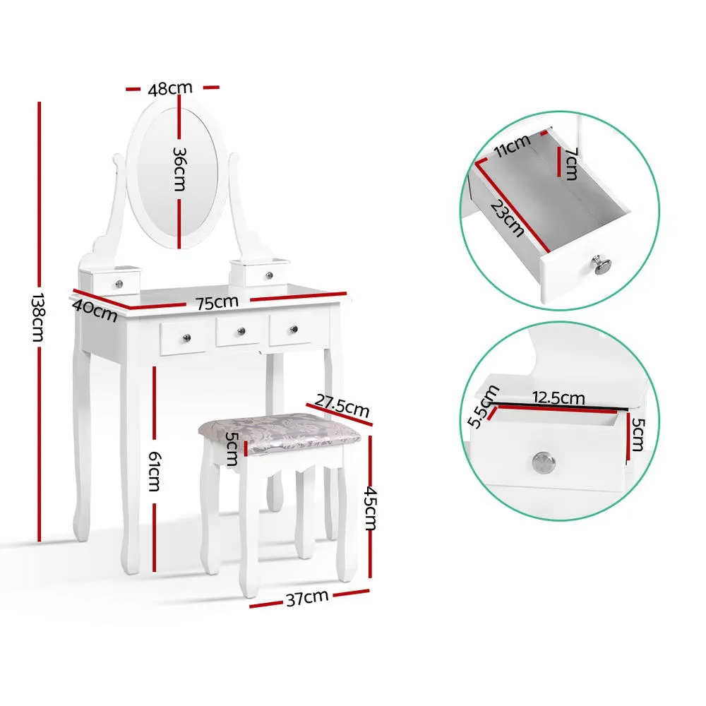 Dressing Table Stool Set Mirror Drawers Makeup Cabinet Storage Desk White