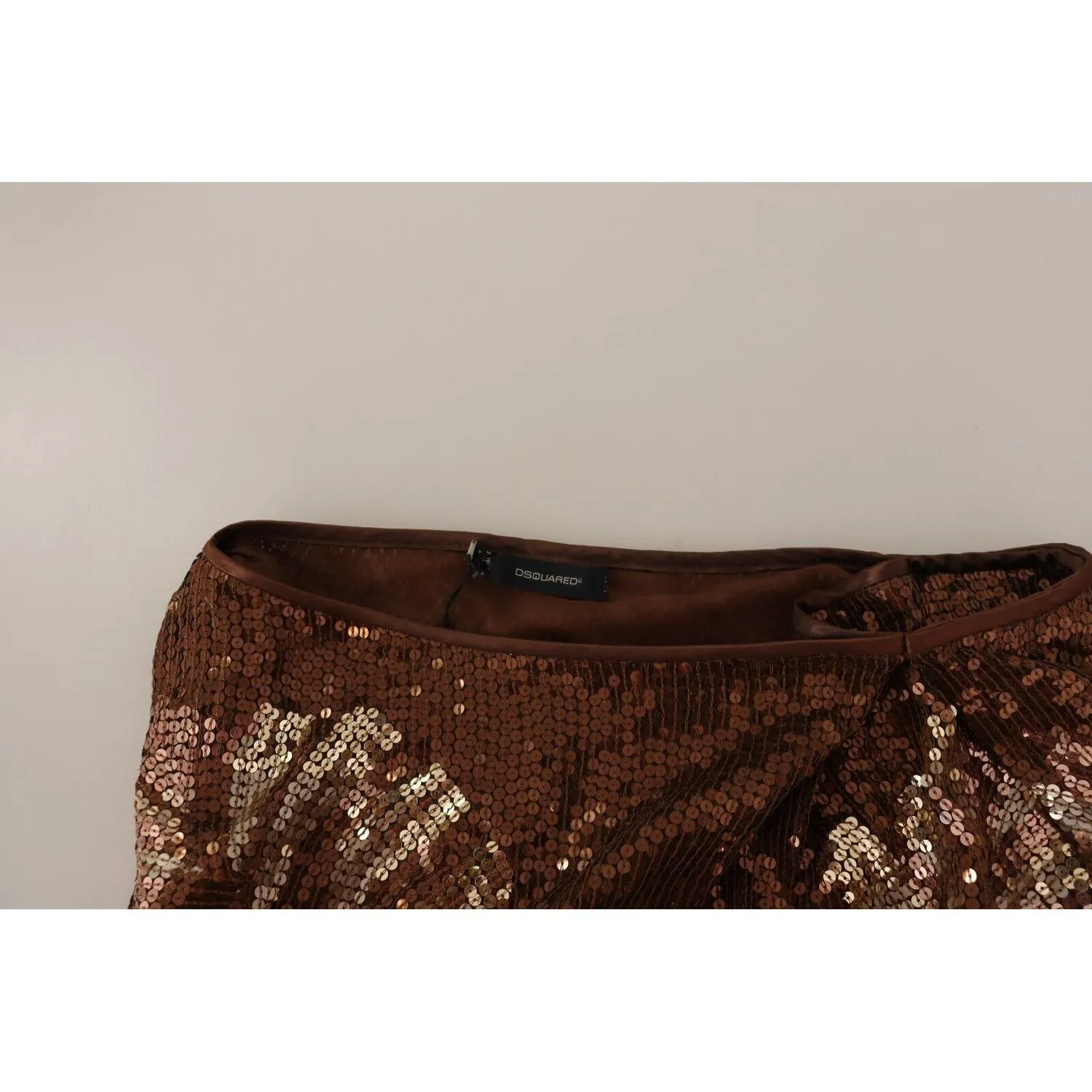 Dsquared² Brown Leaf Sequined Shift One Shoulder Long Dress