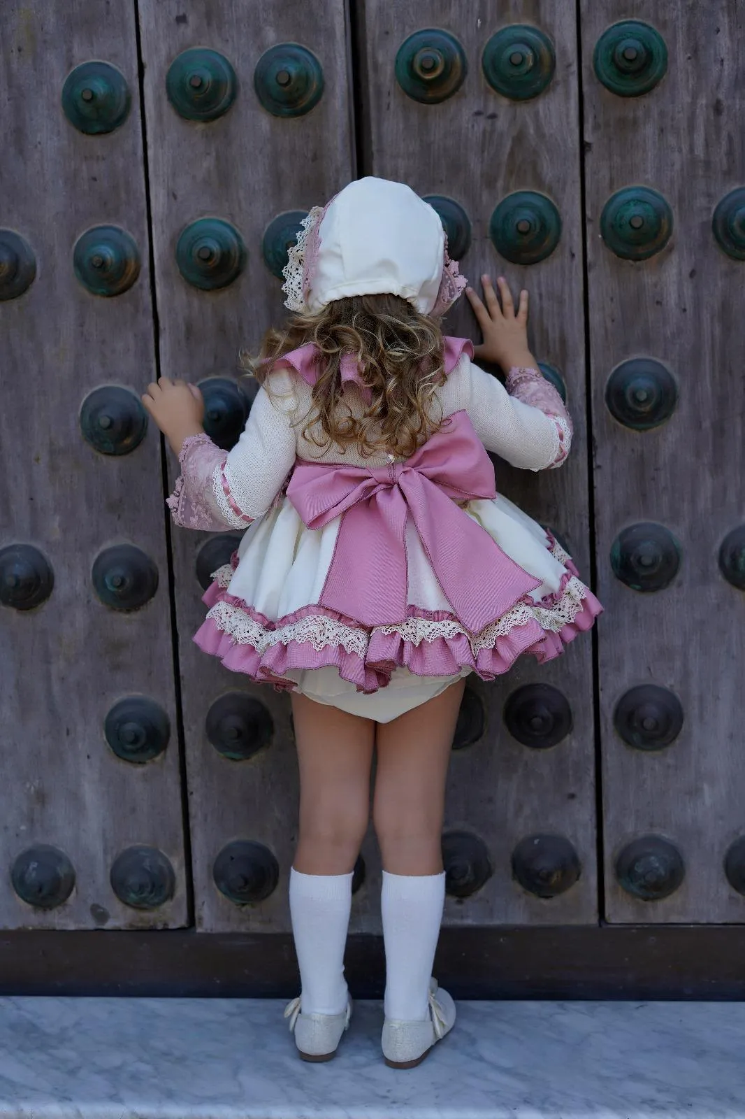 Ela Confeccion AW24 PRE-ORDER - Girls Cream and Pink Dress & Knickers