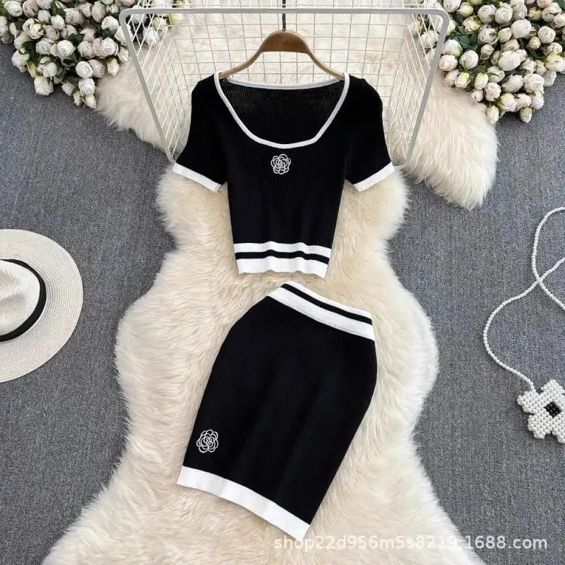 Fashion Female Hot Girl Round-neck High Waist Short Dress Suit