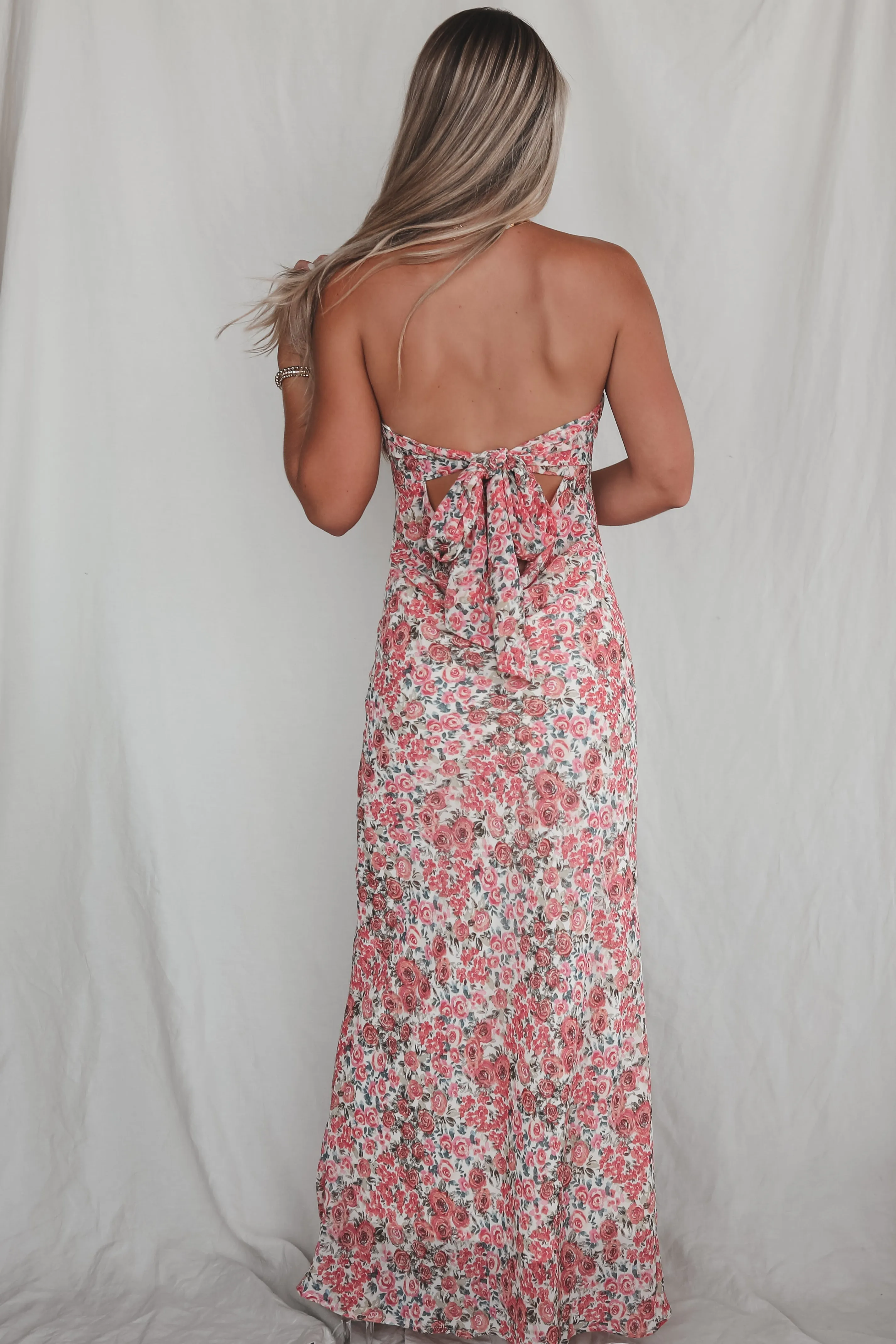 Formally Invited Pink Floral Strapless Maxi Dress