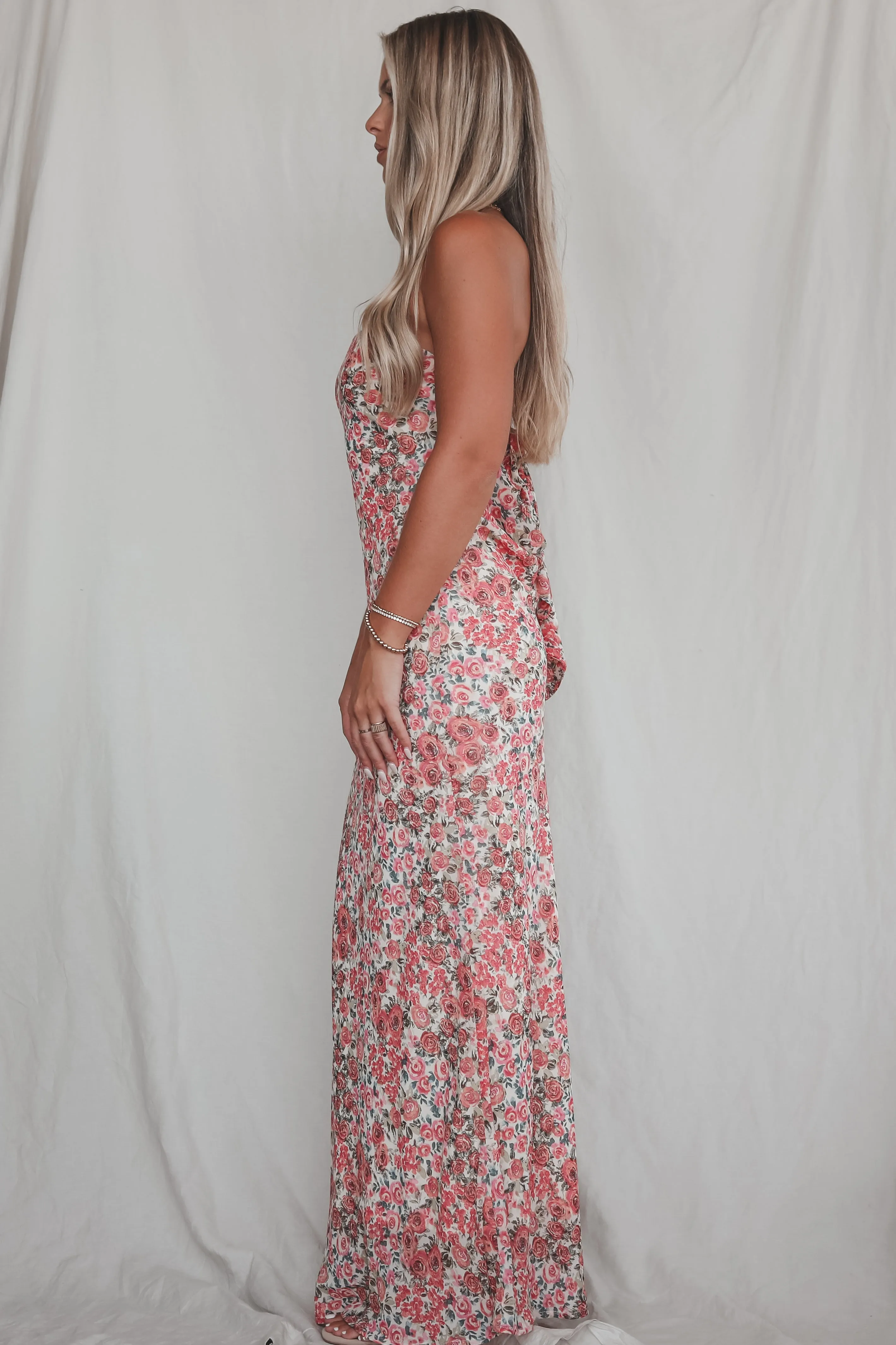 Formally Invited Pink Floral Strapless Maxi Dress