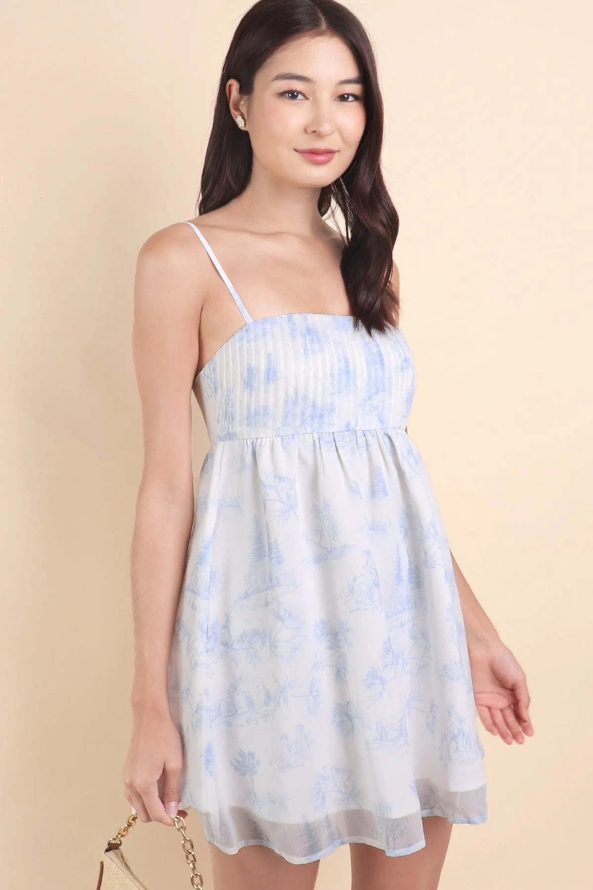 FRENCH TOILE BABYDOLL DRESS IN BLUE