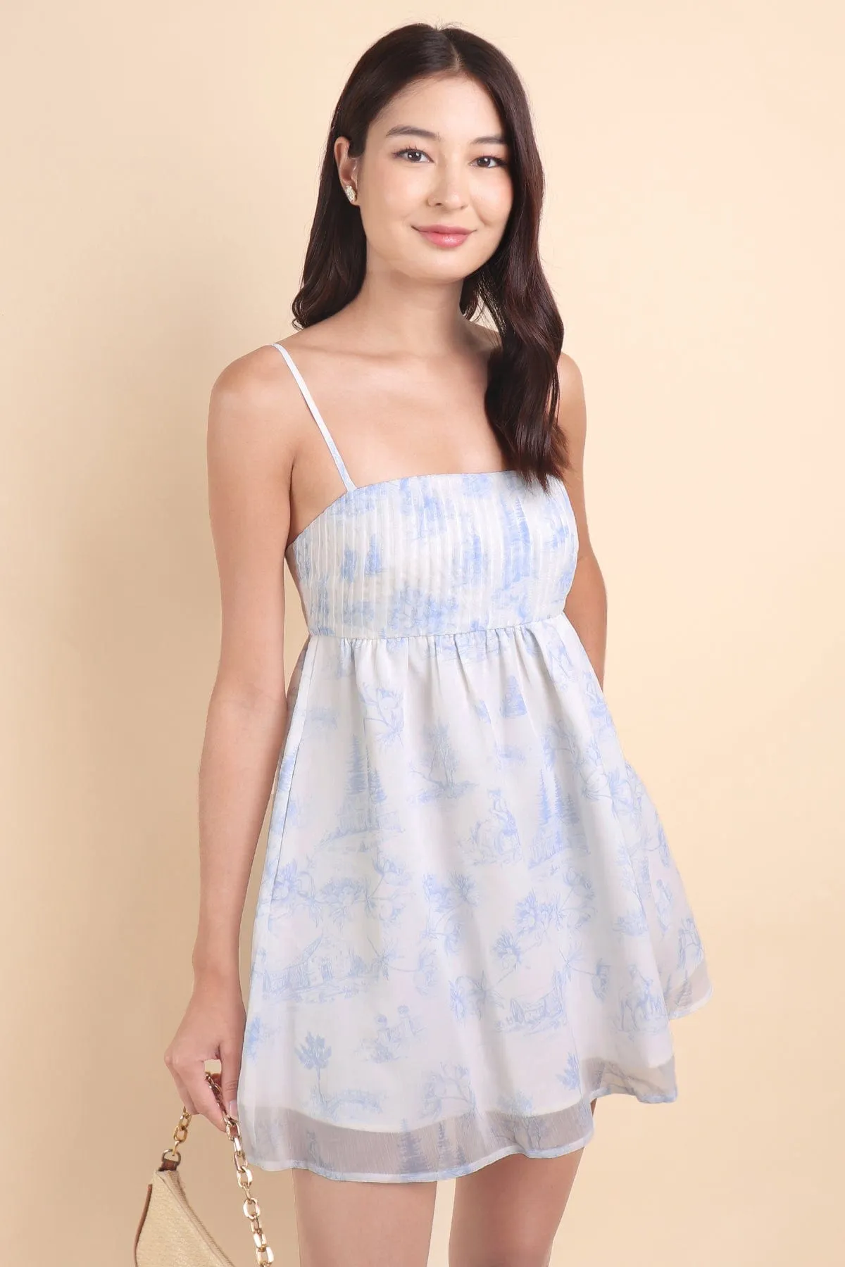 FRENCH TOILE BABYDOLL DRESS IN BLUE