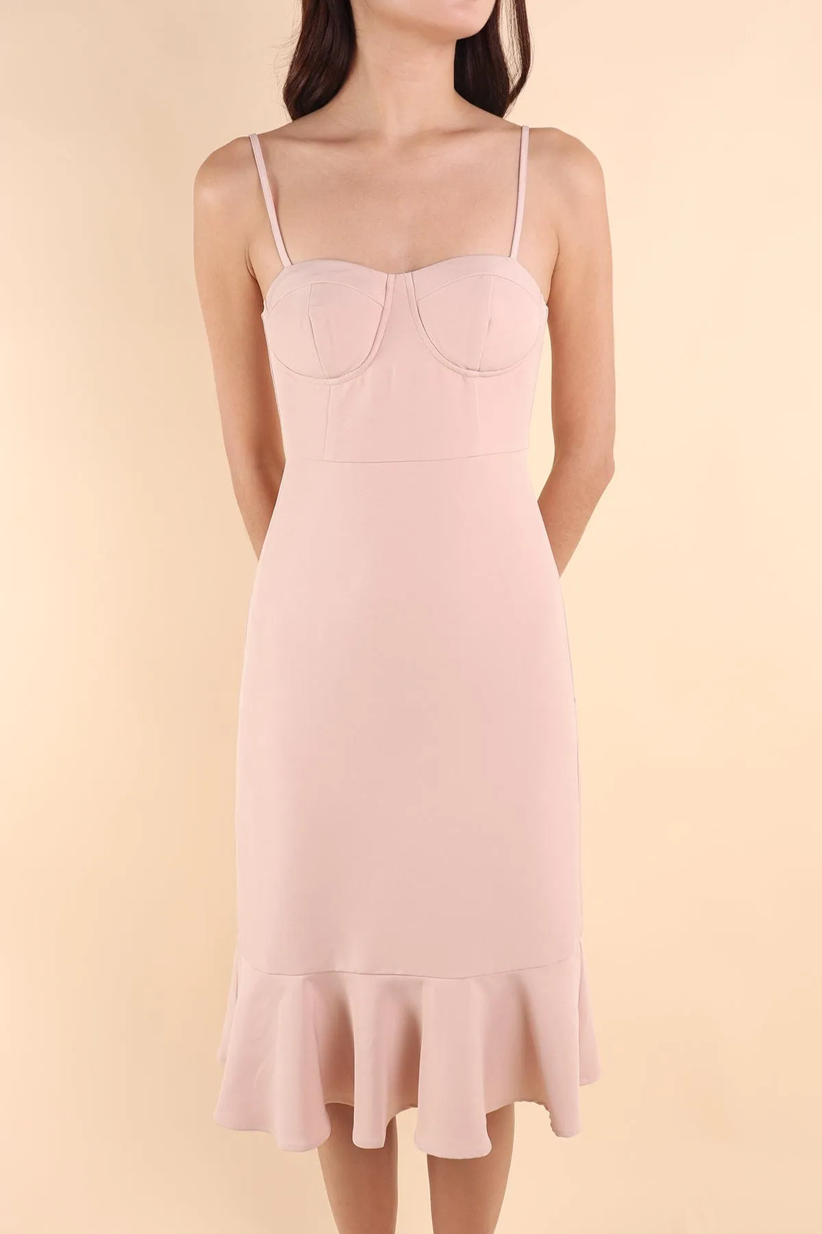 IMOGEN PADDED FLUTTERS DRESS IN PINK