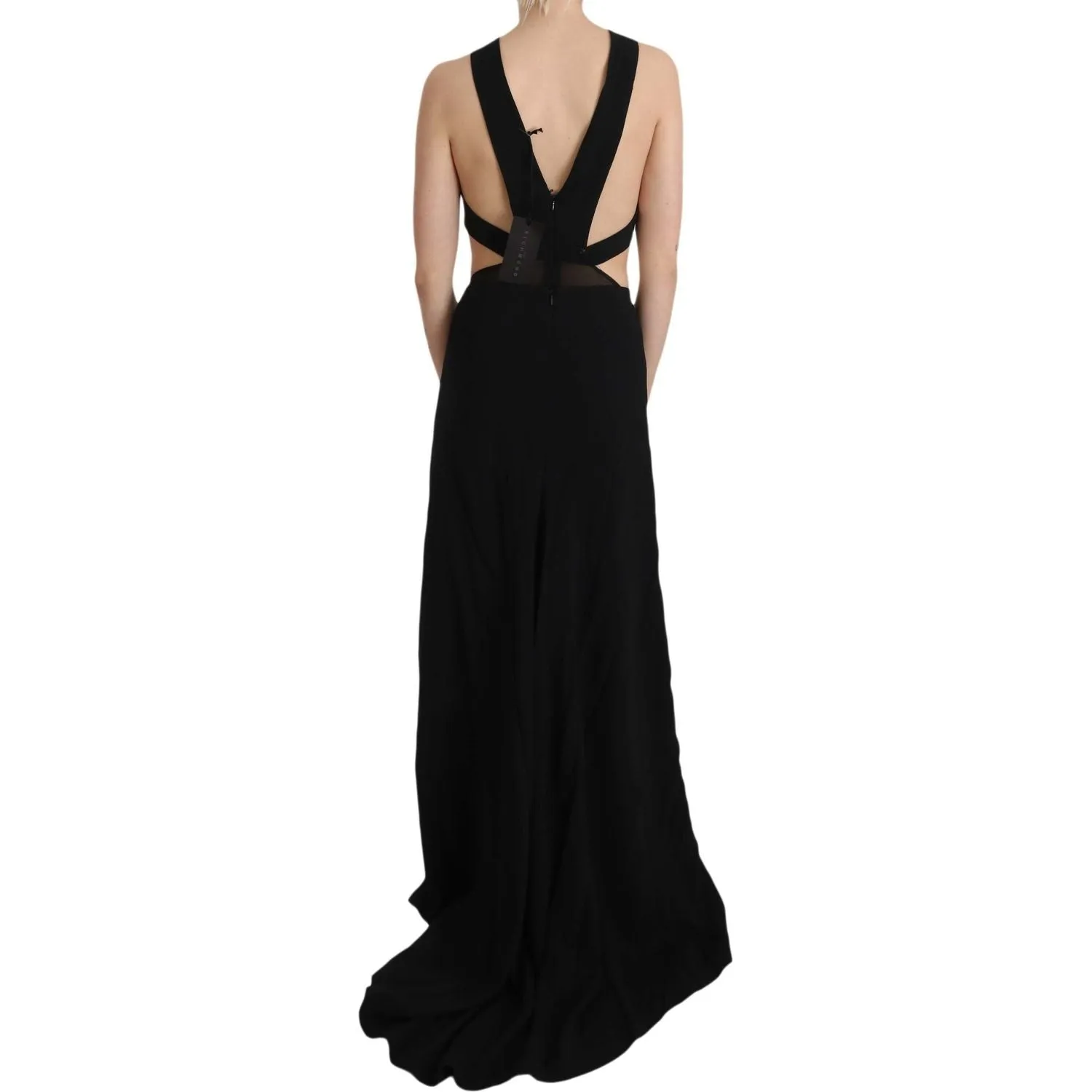 John Richmond Elegant Flare Maxi Evening Dress with Crystal Accents