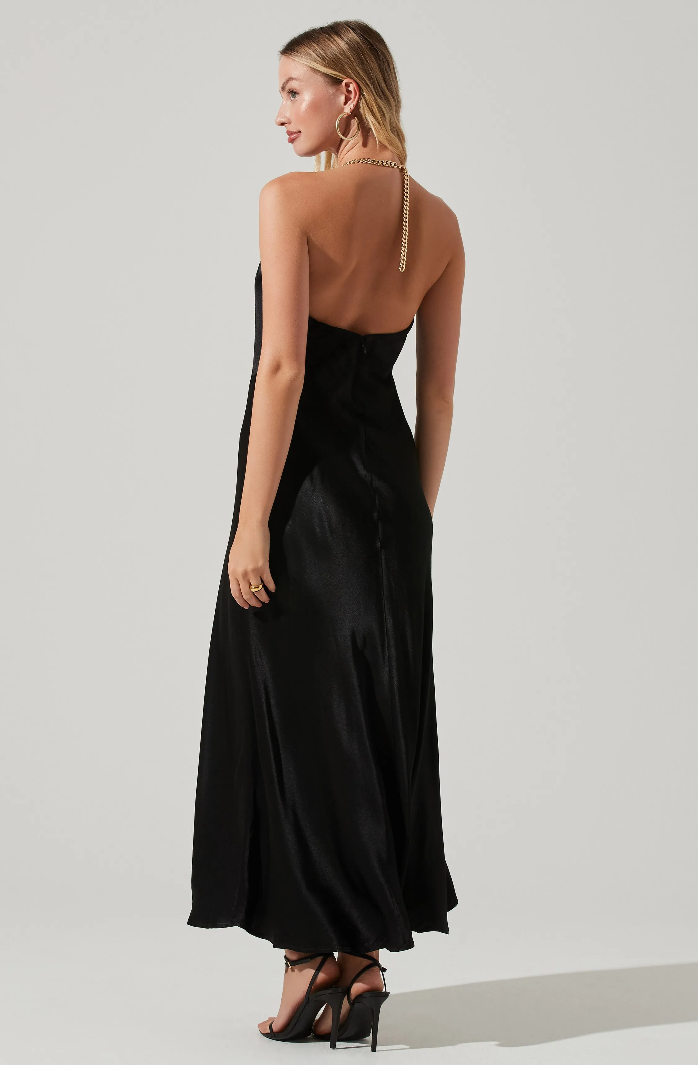 Kazia Satin Halter Chain Maxi Dress