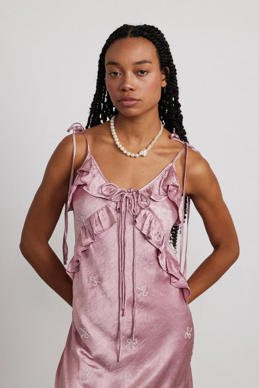 kiki embroidered dress - pink bow