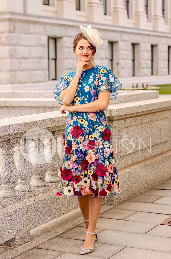 Lillian Duchess Teal Floral Dress - DM Exclusive