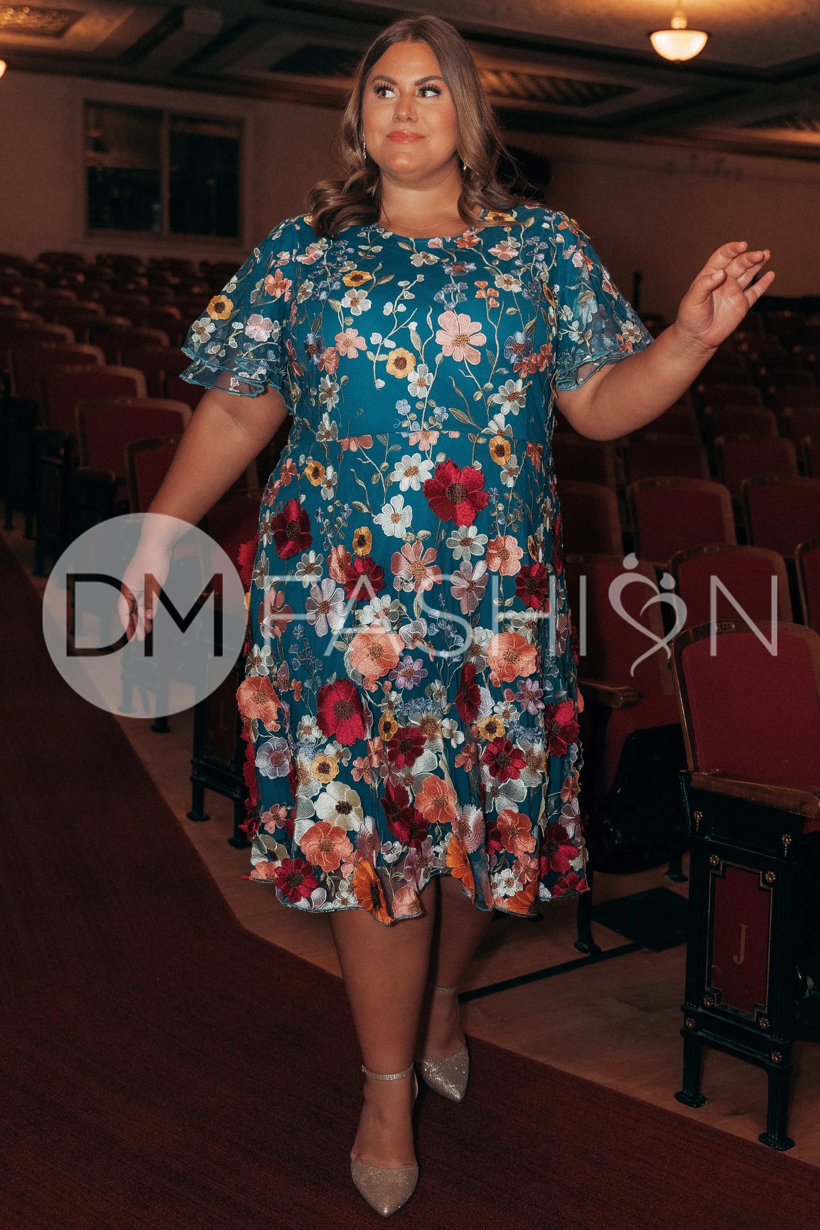 Lillian Duchess Teal Floral Dress - DM Exclusive