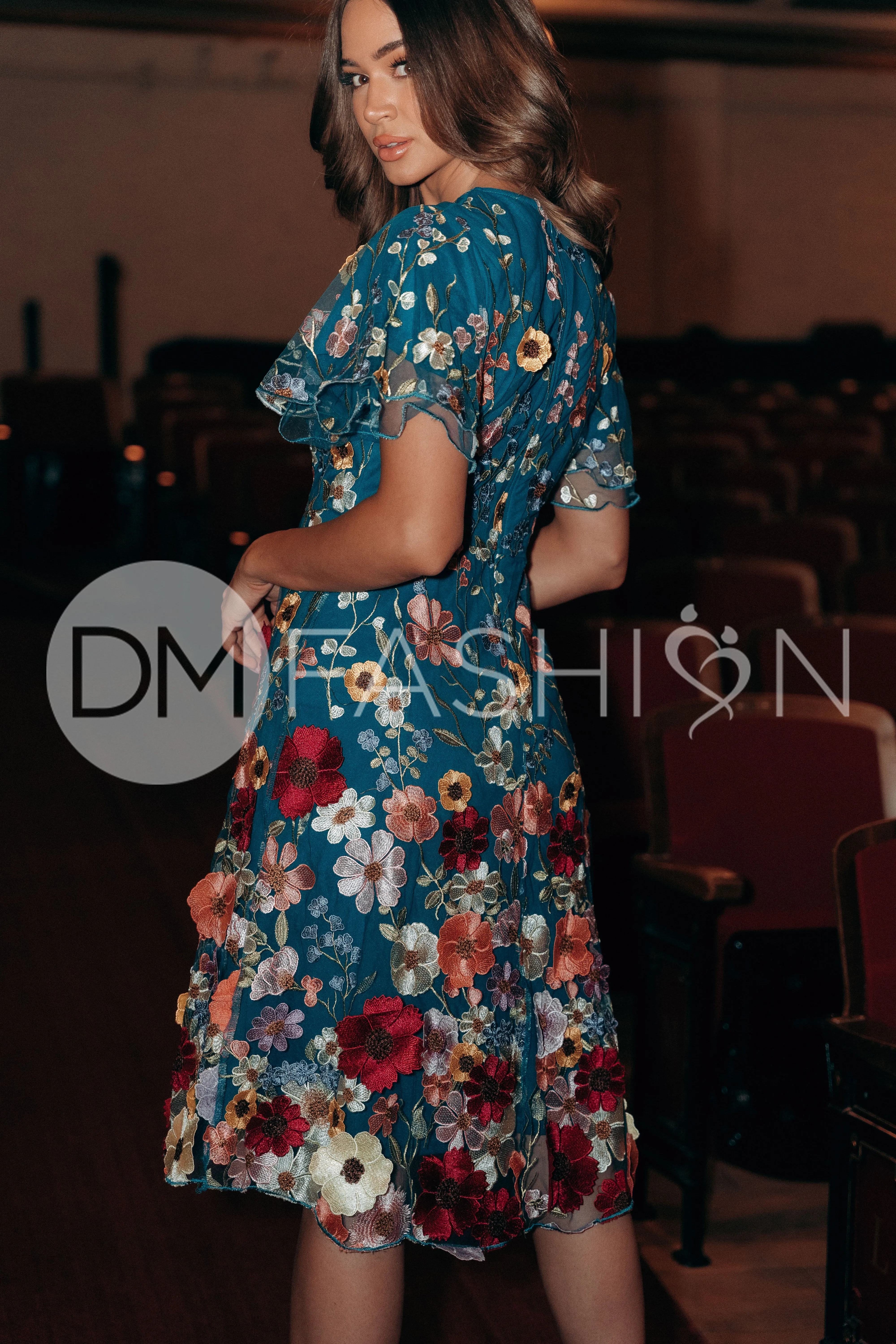 Lillian Duchess Teal Floral Dress - DM Exclusive