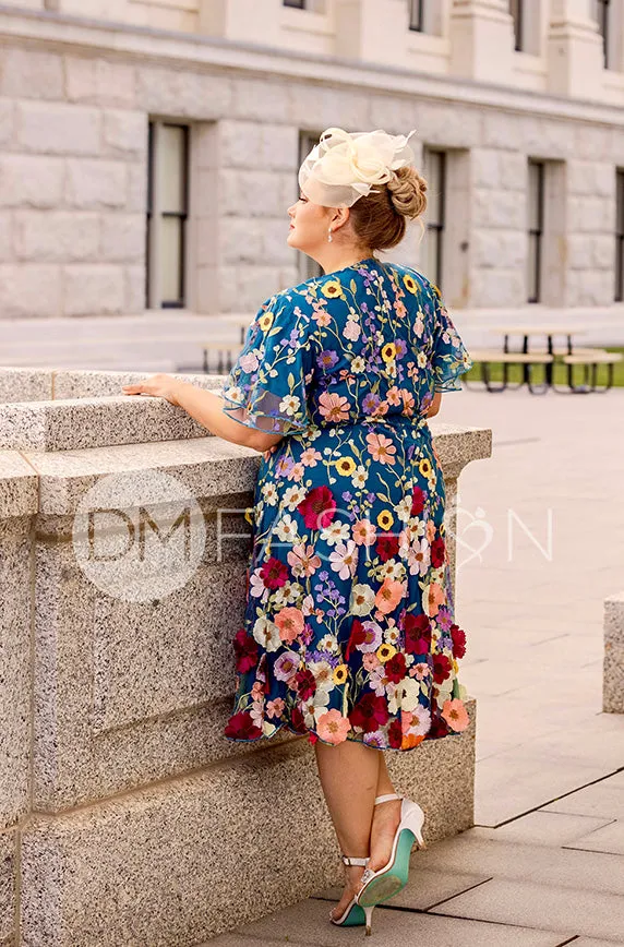 Lillian Duchess Teal Floral Dress - DM Exclusive