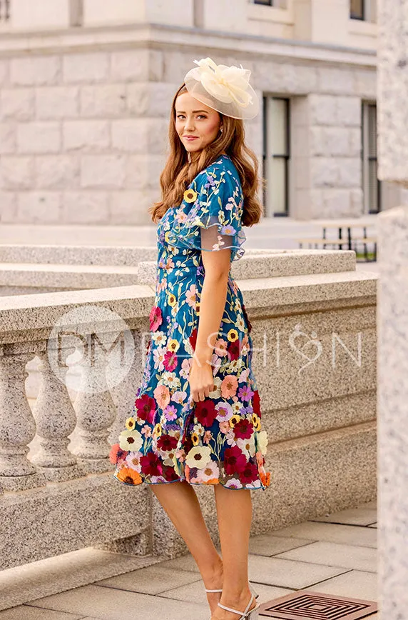 Lillian Duchess Teal Floral Dress - DM Exclusive