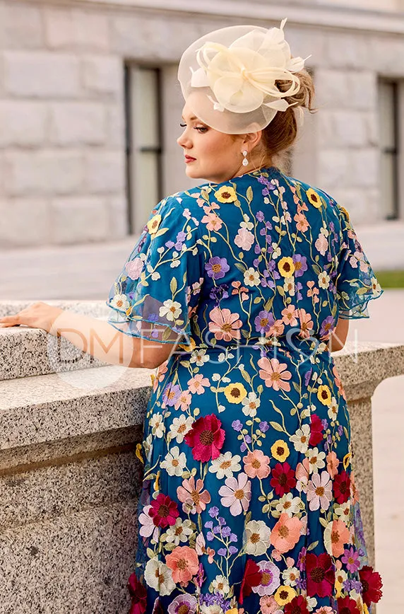 Lillian Duchess Teal Floral Dress - DM Exclusive