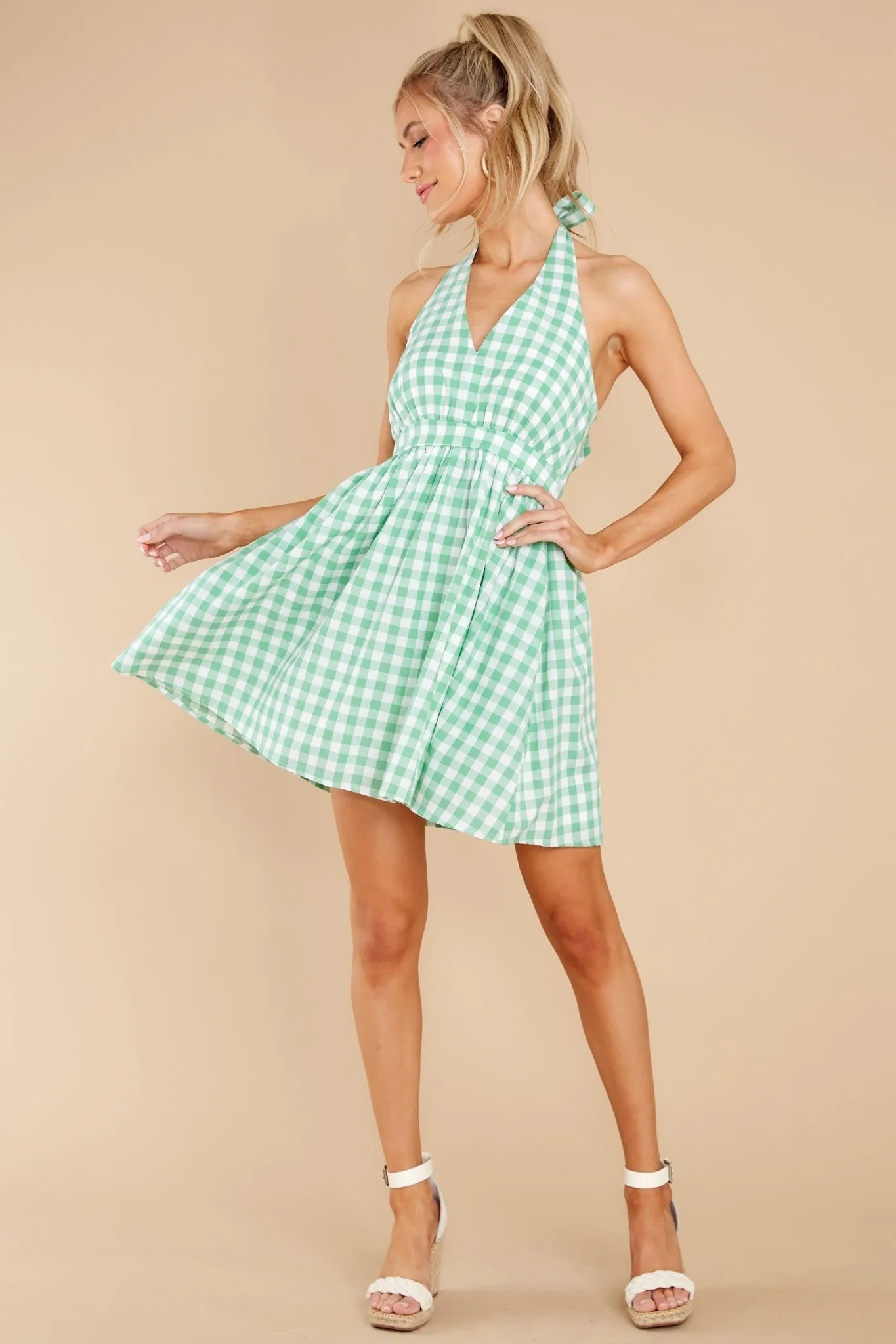 Look My Way Green Gingham Dress