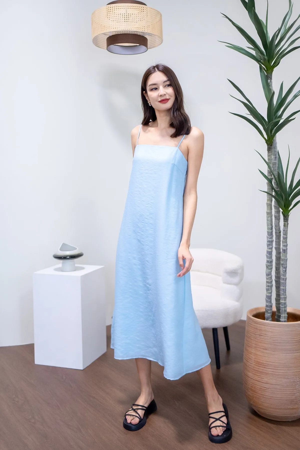 LYN SLIP MIDI DRESS IN SKY BLUE