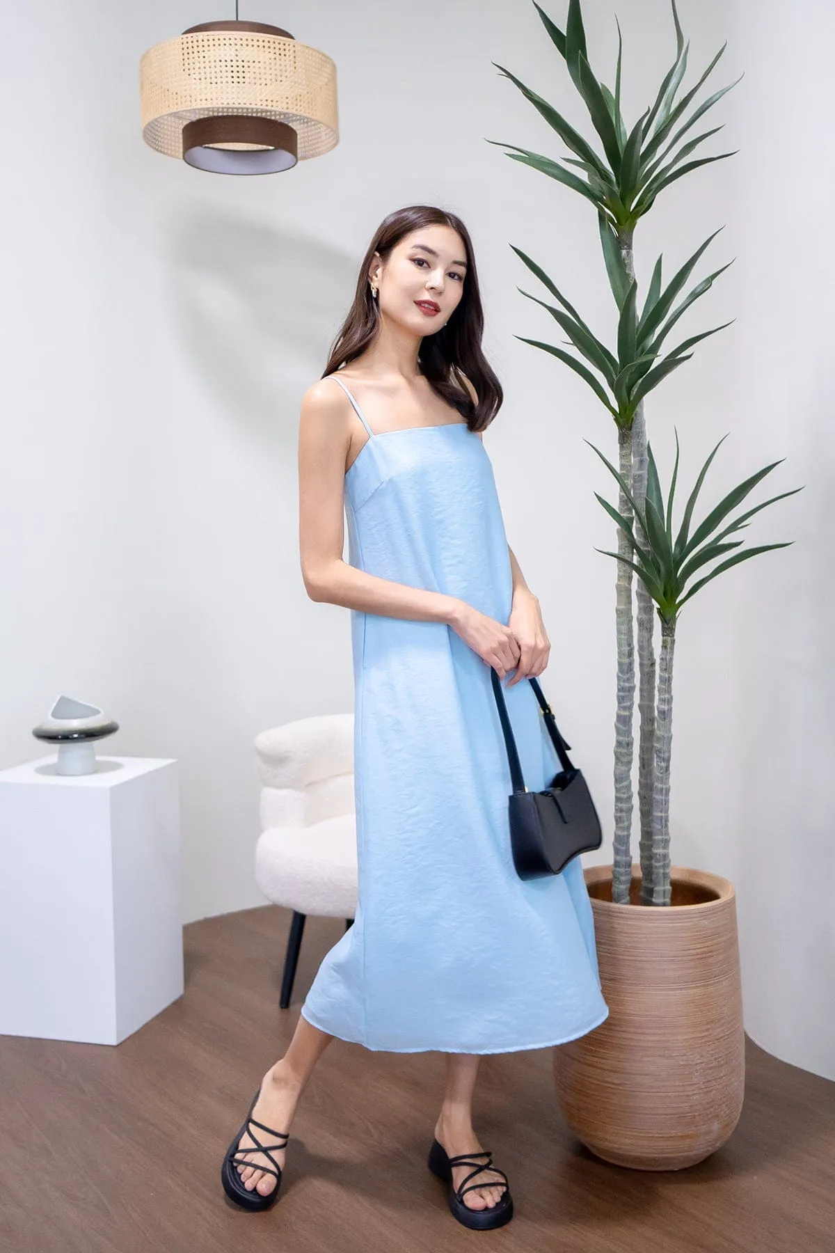 LYN SLIP MIDI DRESS IN SKY BLUE