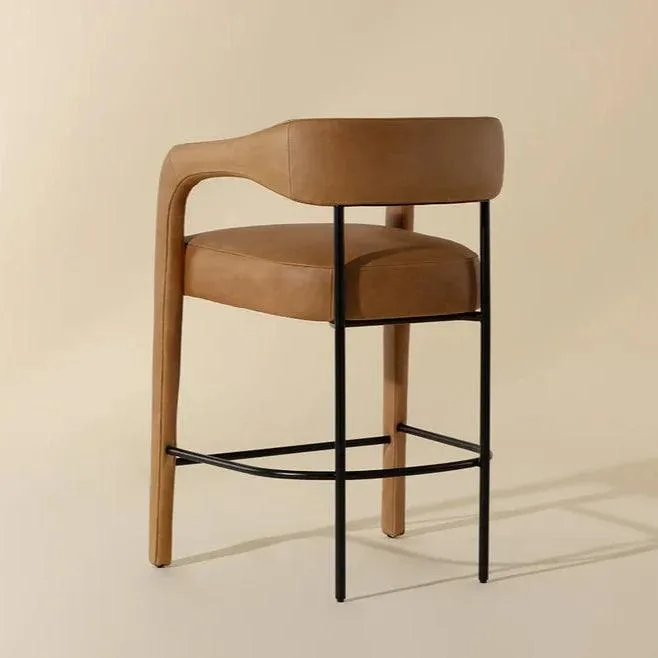 Mavia Counter Stool Modern Sesame Leather Iron Legs