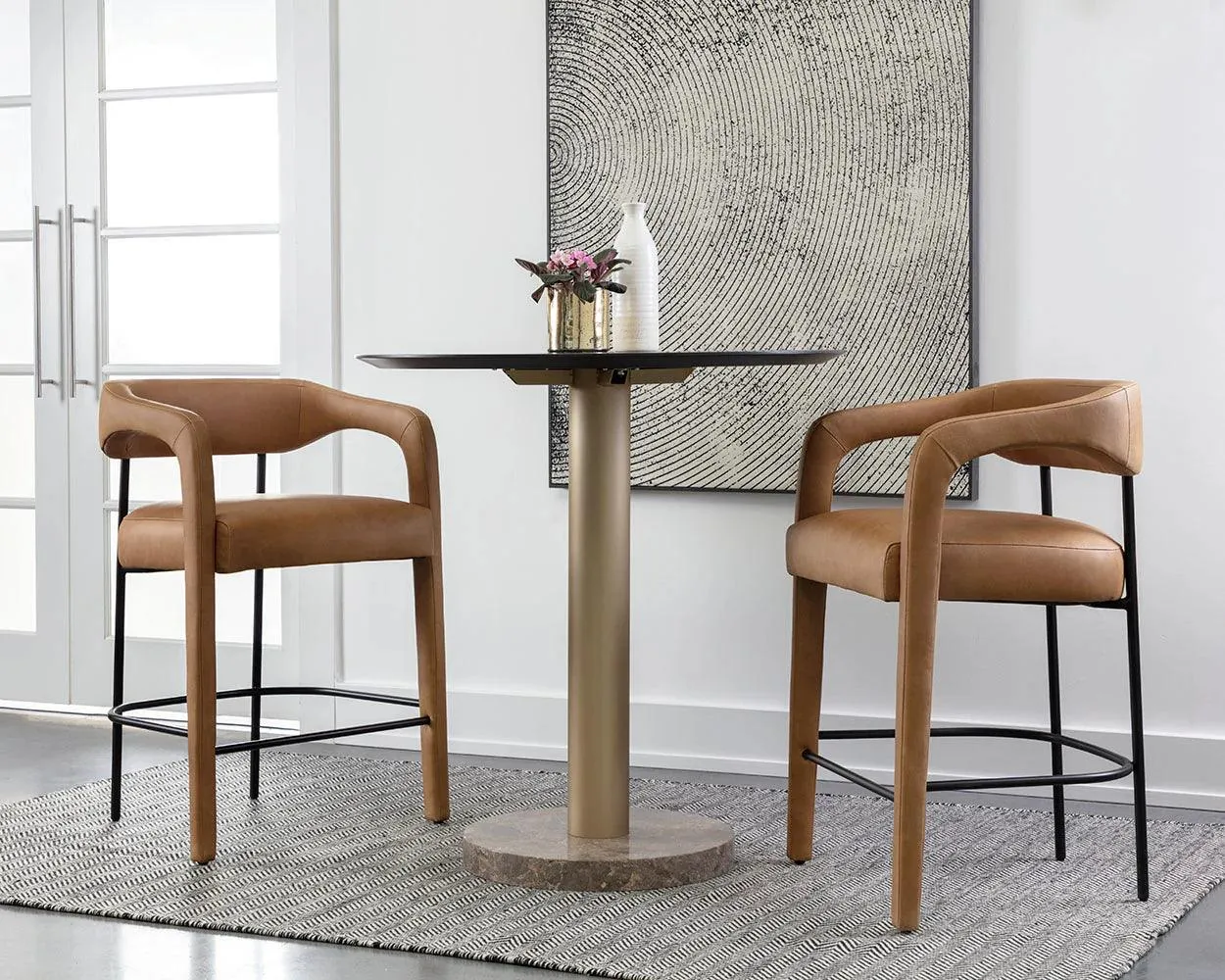 Mavia Counter Stool Modern Sesame Leather Iron Legs