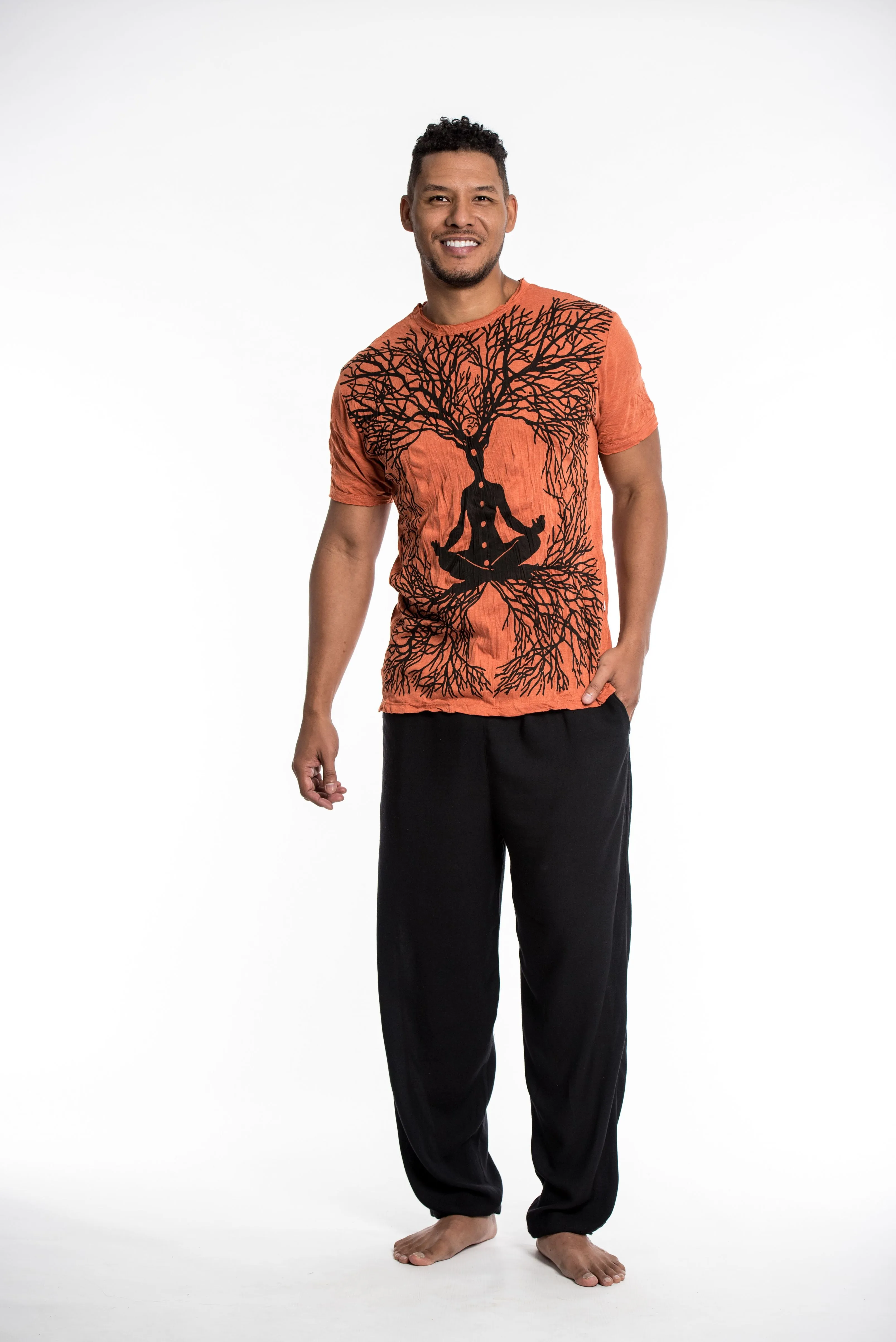 Mens Om Meditation Tree T-Shirt in Orange