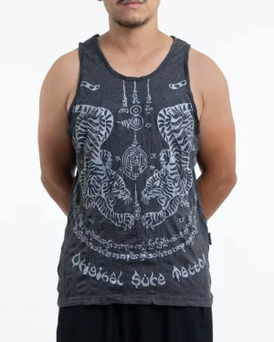 Mens Thai Tattoo Tank Top in Silver on Black