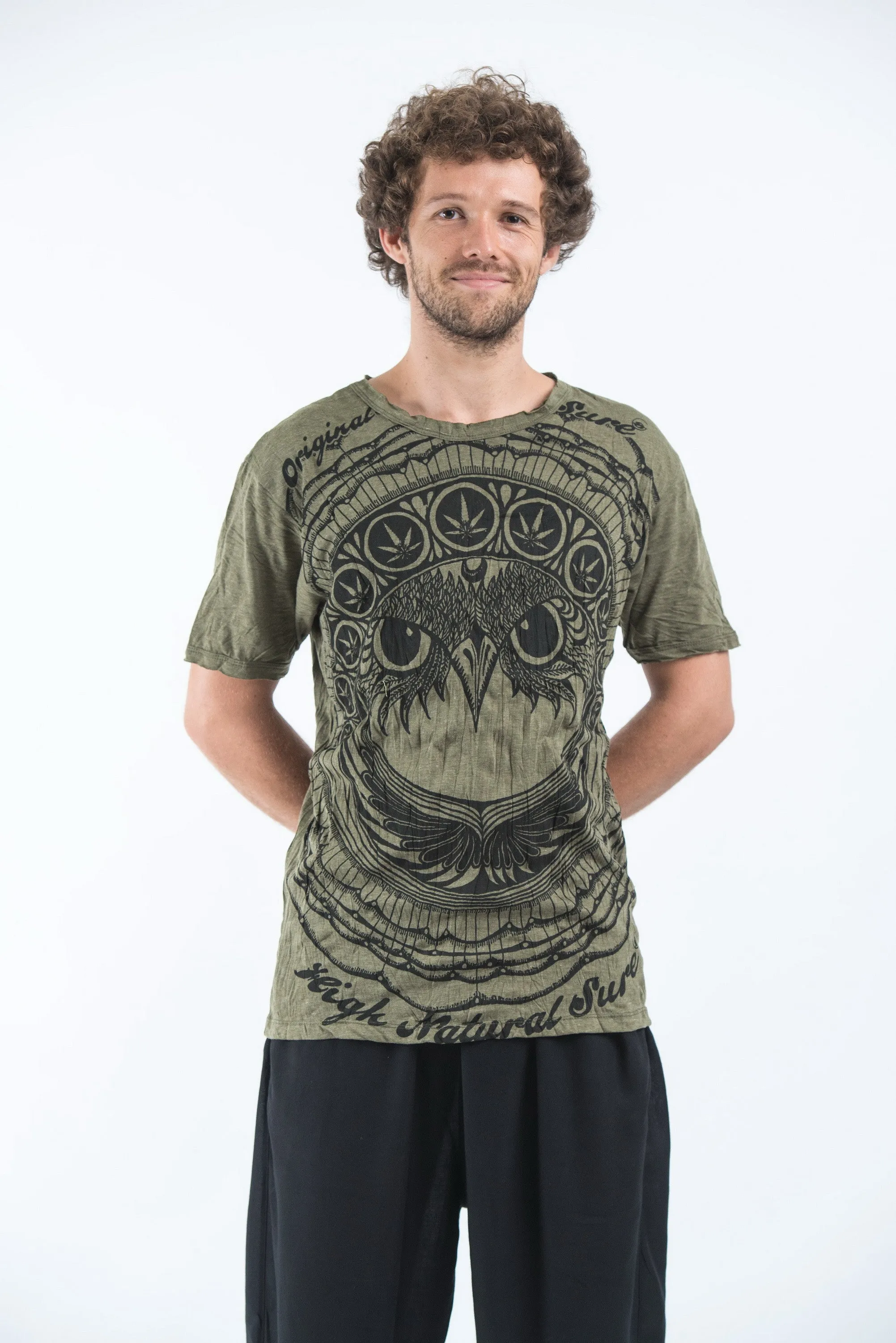 Mens Weed Owl T-Shirt in Green