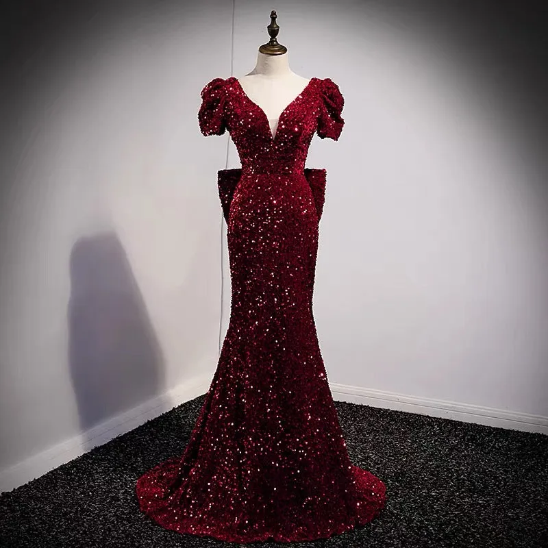 Mermaid Tight Burgundy Sequin Prom Dress