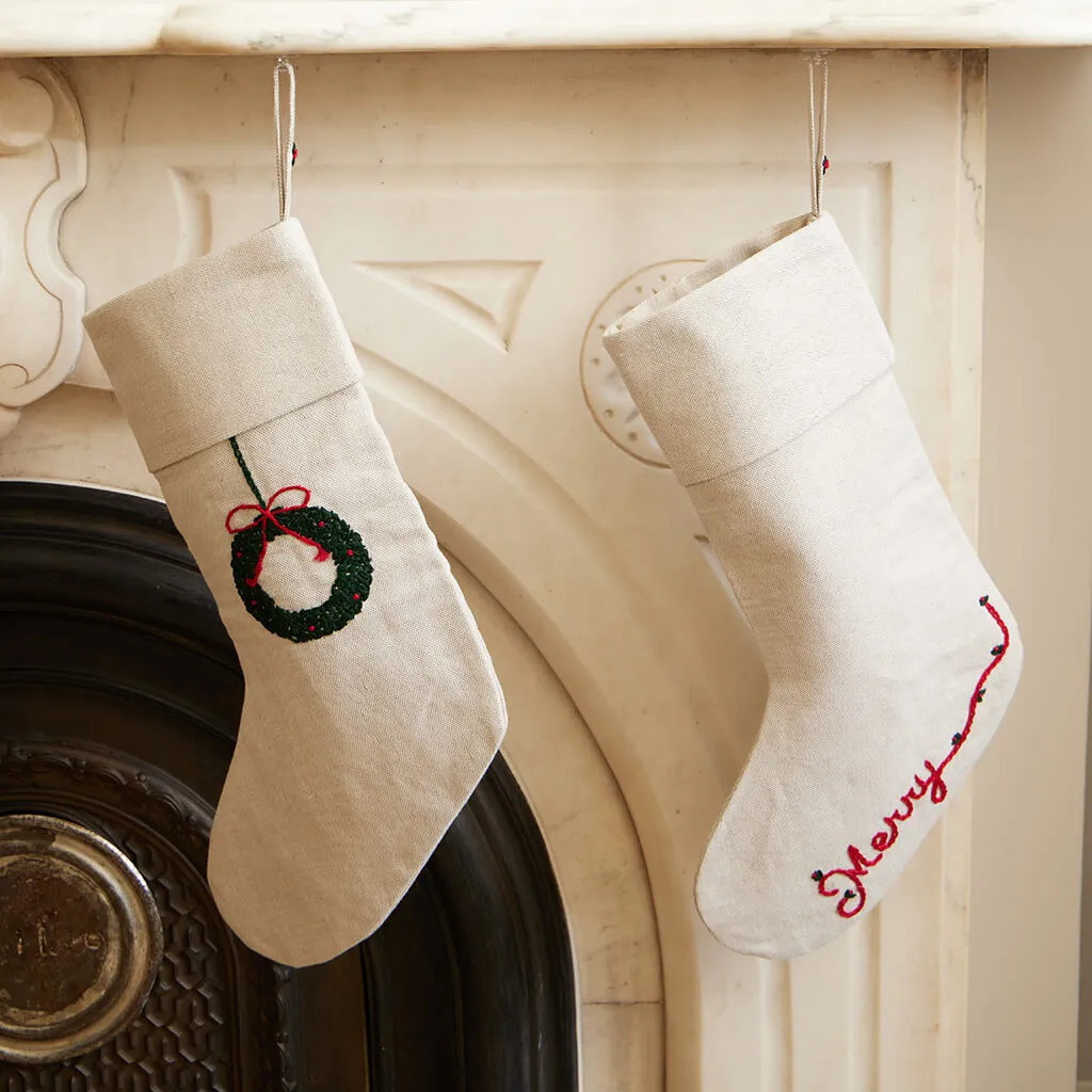 Merry Linen Stocking