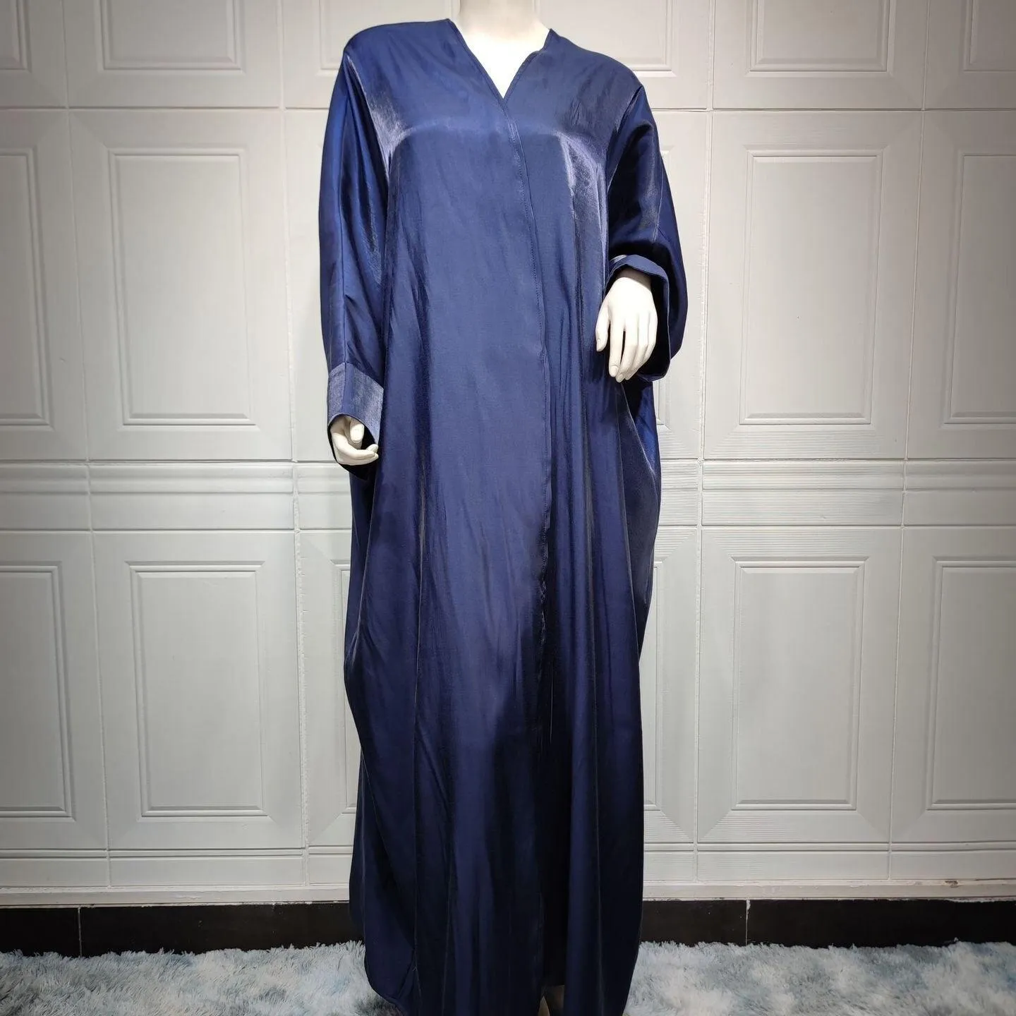 Middle Eastern Silk Satin Batwing Sleeve Cardigan Robe Open Abaya Dress for Women