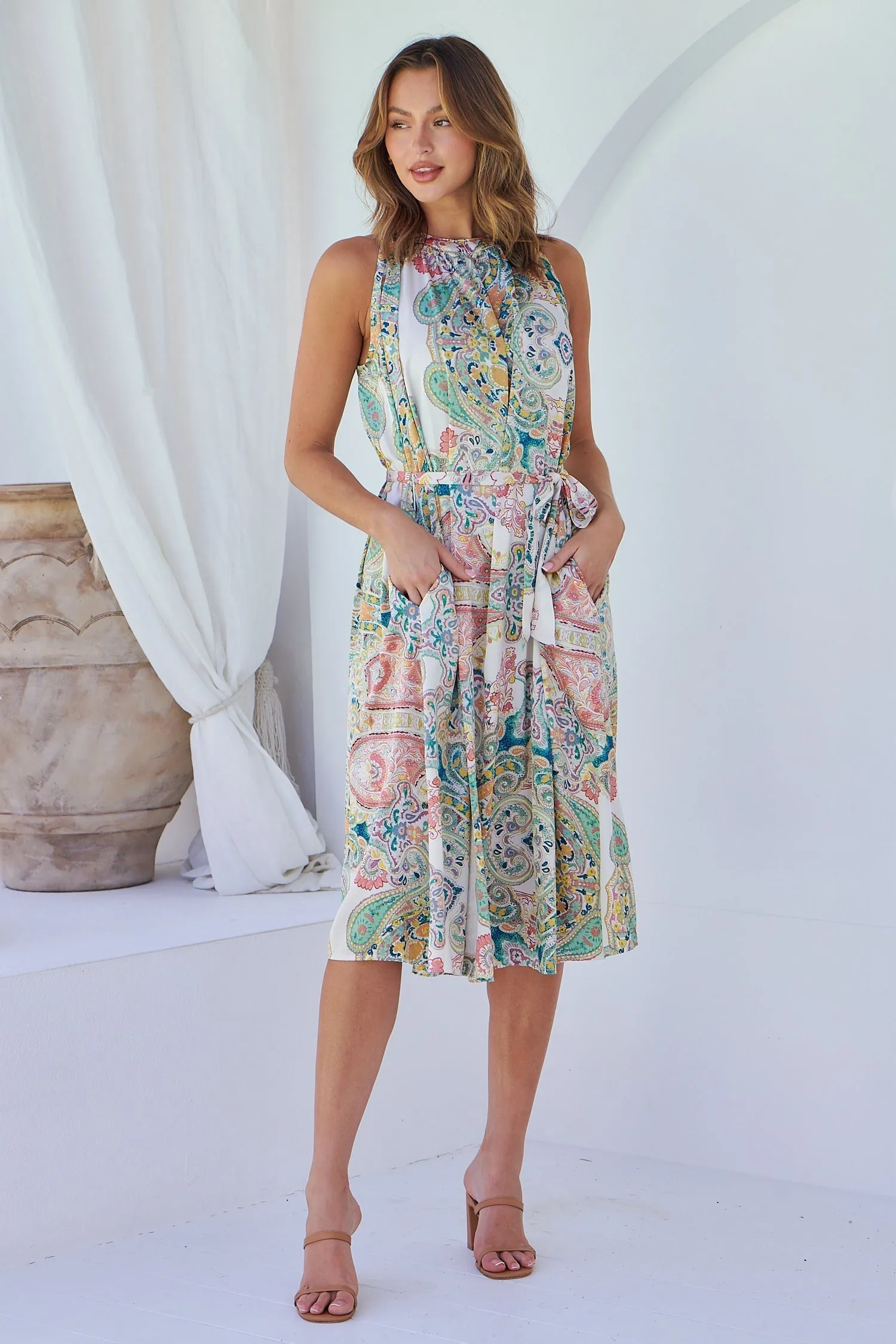 Milana S/Less Multi Paisley Print Evening Dress