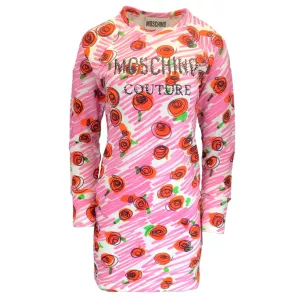 Moschino Couture Pink Multi Floral Printed Cotton Sweatshirt Dress