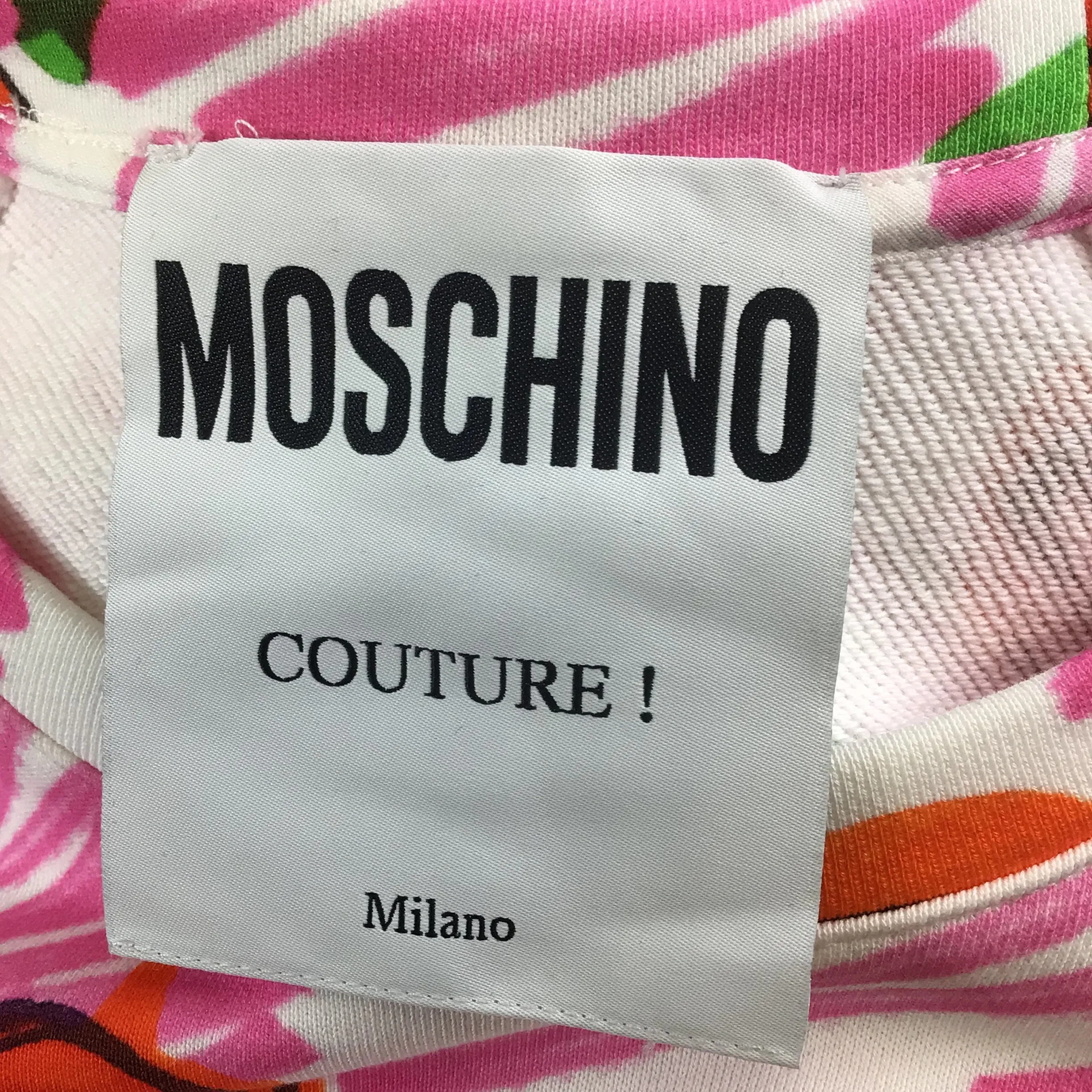 Moschino Couture Pink Multi Floral Printed Cotton Sweatshirt Dress