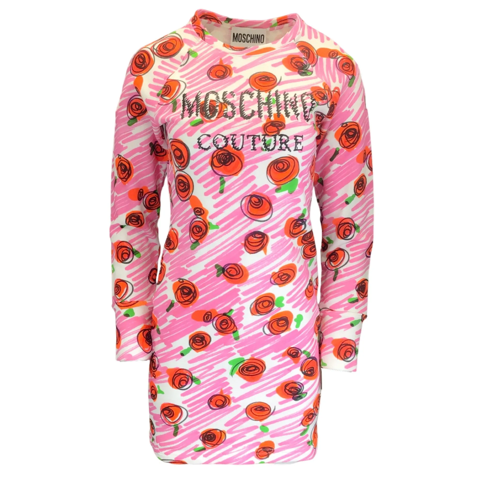 Moschino Couture Pink Multi Floral Printed Cotton Sweatshirt Dress