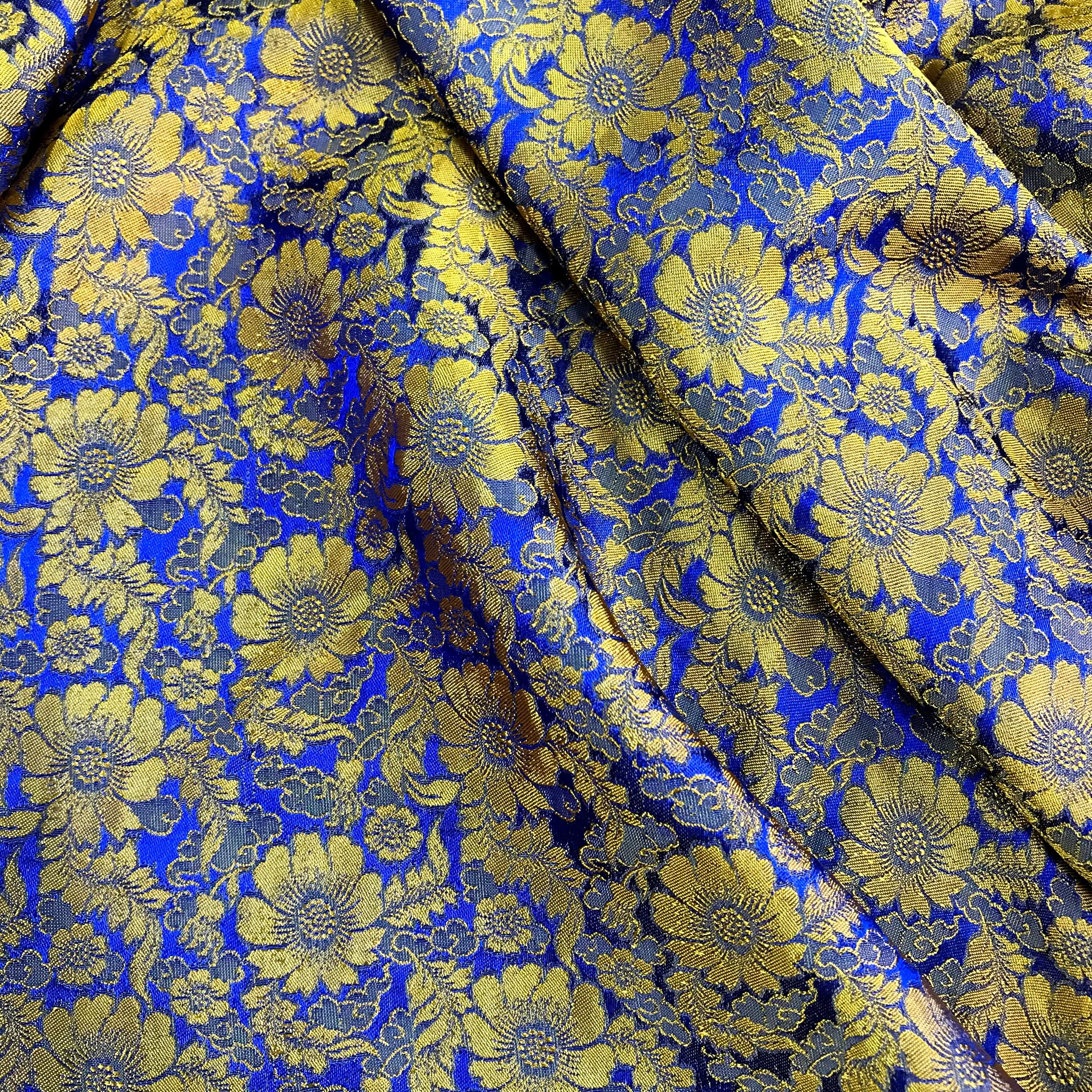 Navy silk with Yellow Daisy chrysanthemums - PURE MULBERRY SILK fabric by the yard -  Floral Silk -Luxury Silk - Natural silk - Handmade in VietNam- Silk with Design