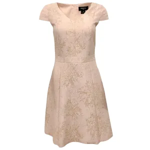 Paule Ka Pink / Gold Embroidered Jacquard Cap Sleeve Dress