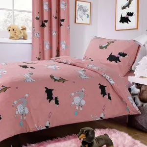 Pink Dog Print Duvet Cover Set with Matching Curtains Cosy Cotton Blend Bedding for Kids and Adults by OLIVIA ROCCO